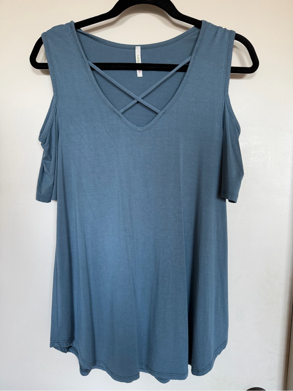 Lailyn & Chill Blue Cold Shoulder Criss Cross Tunic Top